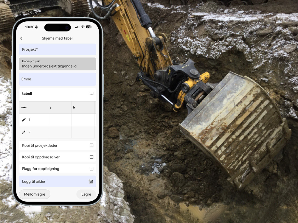 Sjekkliste med tabell i SmartDok-appen
